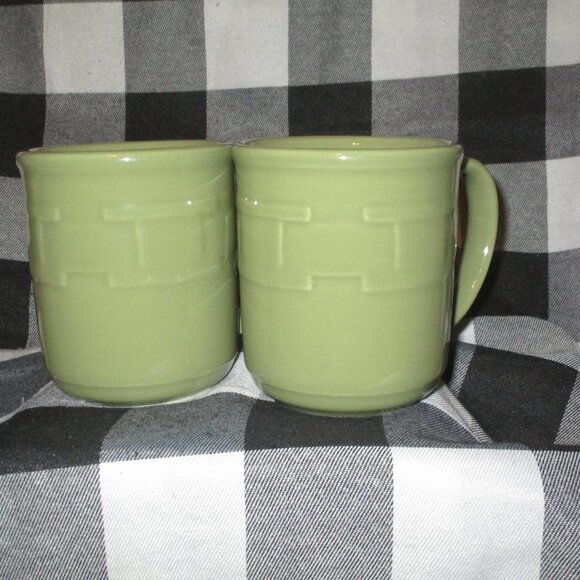 COPY - 2 Longaberger Pottery Woven Traditions Sage Green Coffee 12oz… - Picture 1 of 4